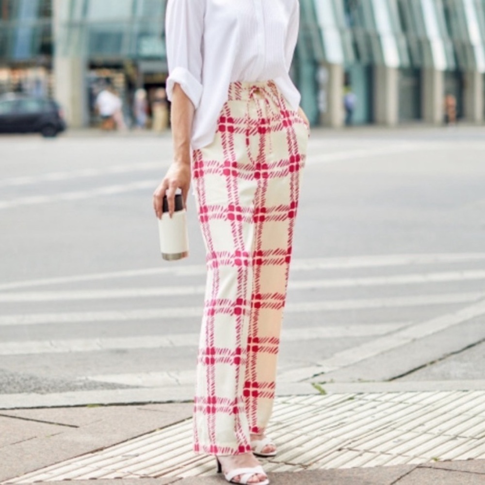 Marni x uniqlo Drape Relaxed Wide Straight Leg Pant in Cream and Pink - Large